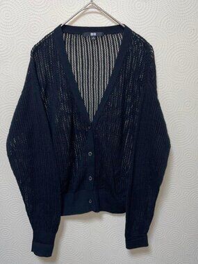 Voiela Mesh Knit V-Neck Cardigan Black M